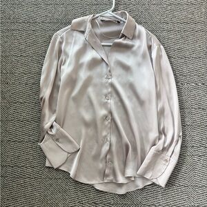 Zara Beige Satin Shirt Blouse Size XS